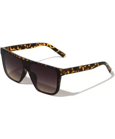 Flat Top Classic Square One Piece Shield Sunglasses - Dark Brown Demi - CW197LSDZOK $10.82 Square