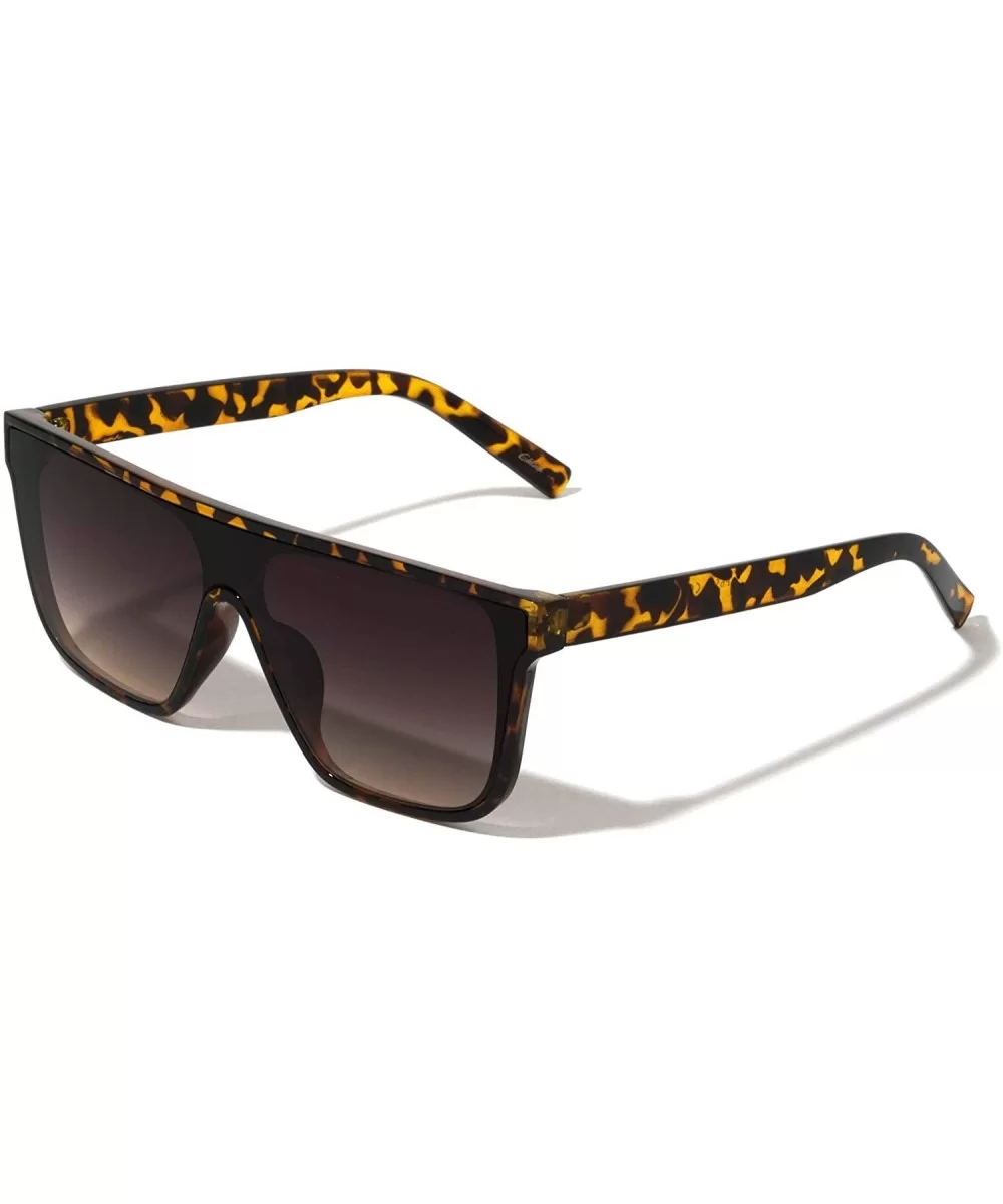 Flat Top Classic Square One Piece Shield Sunglasses - Dark Brown Demi - CW197LSDZOK $10.82 Square