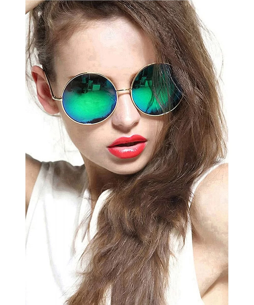 Oversized Round Circle Mirrored Hippie Hipster Sunglasses - Metal Frame - Green - CT12LYGS9PD $8.13 Cat Eye