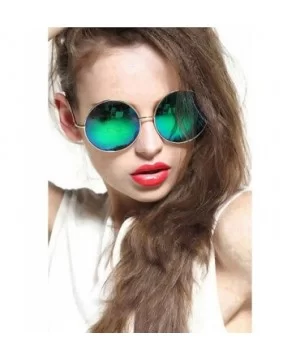 Oversized Round Circle Mirrored Hippie Hipster Sunglasses - Metal Frame - Green - CT12LYGS9PD $8.13 Cat Eye