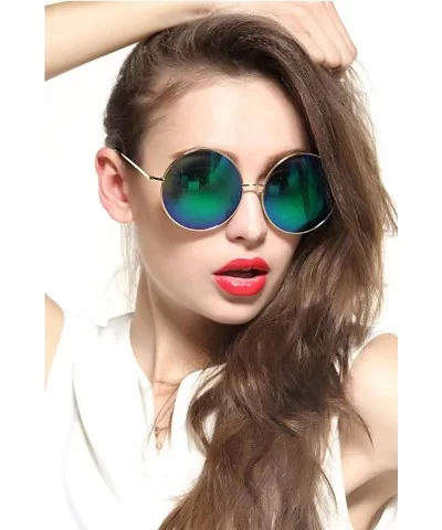 Oversized Round Circle Mirrored Hippie Hipster Sunglasses - Metal Frame - Green - CT12LYGS9PD $8.13 Cat Eye