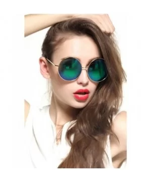 Oversized Round Circle Mirrored Hippie Hipster Sunglasses - Metal Frame - Green - CT12LYGS9PD $8.13 Cat Eye