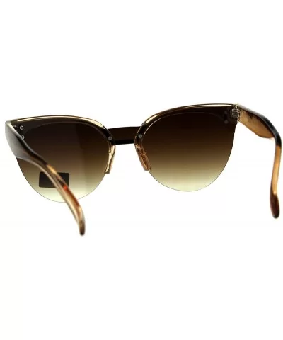 Womens Exposed Lens Half Rim Cat Eye Luxury Designer Sunglasses - Brown Smoke - CY18CSQXK2O $9.22 Cat Eye