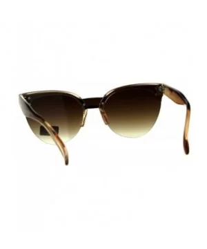 Womens Exposed Lens Half Rim Cat Eye Luxury Designer Sunglasses - Brown Smoke - CY18CSQXK2O $9.22 Cat Eye