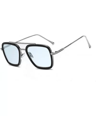 Glasses Vintage Aviator Sunglasses Classic - Silver Frame Blue Lens - CG18UX5ALKT $5.62 Aviator