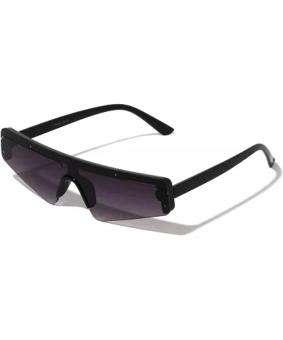 Flat Top Geometric Designer One Piece Sport Shield Sunglasses - Smoke - CV197LN7WOC $10.43 Shield