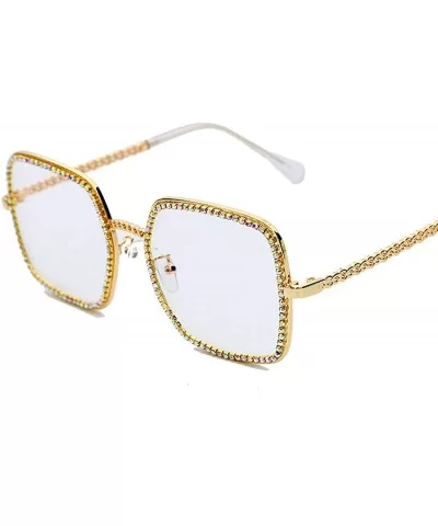 Square Flat Light Diamond Sunglasses Women Luxury Crystal Clear Eyeglasses Vintage Big Frame Female Glasses - C7197A35MRT $29...