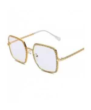 Square Flat Light Diamond Sunglasses Women Luxury Crystal Clear Eyeglasses Vintage Big Frame Female Glasses - C7197A35MRT $29...