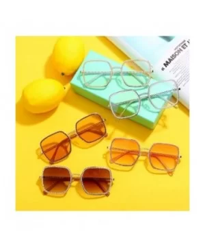 Square Flat Light Diamond Sunglasses Women Luxury Crystal Clear Eyeglasses Vintage Big Frame Female Glasses - C7197A35MRT $29...