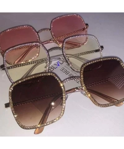 Square Flat Light Diamond Sunglasses Women Luxury Crystal Clear Eyeglasses Vintage Big Frame Female Glasses - C7197A35MRT $29...