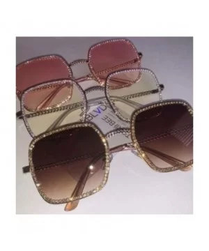 Square Flat Light Diamond Sunglasses Women Luxury Crystal Clear Eyeglasses Vintage Big Frame Female Glasses - C7197A35MRT $29...