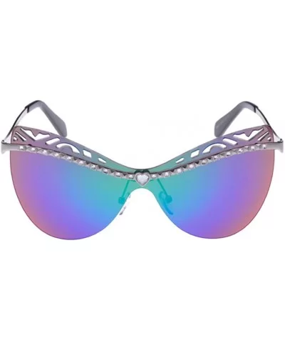 Lady Sunglasses Hollow Lens Diamond Frame Designed Lady Gaga Style - Silver/Green - CQ1219BBLZX $12.94 Oval