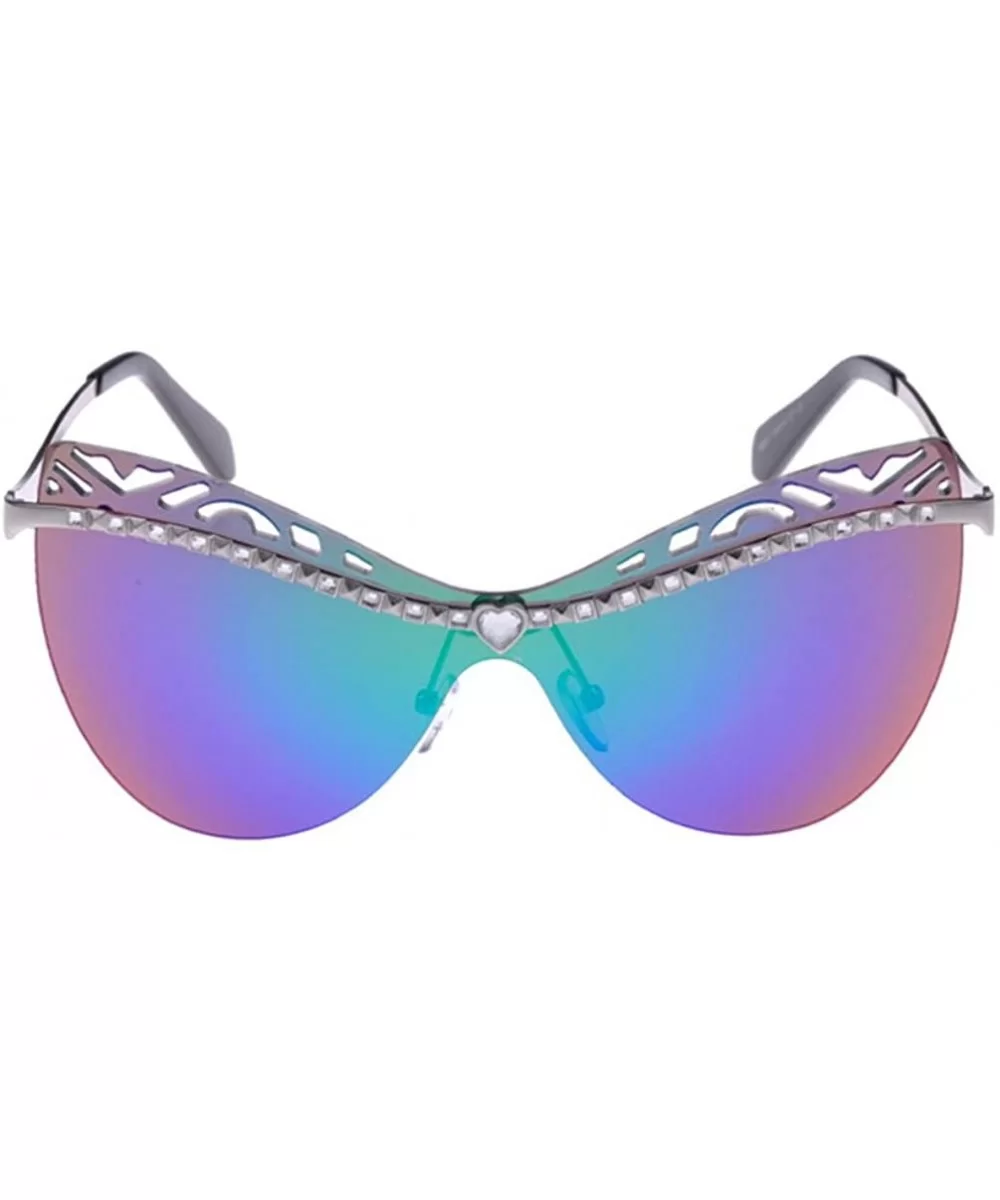 Lady Sunglasses Hollow Lens Diamond Frame Designed Lady Gaga Style - Silver/Green - CQ1219BBLZX $12.94 Oval