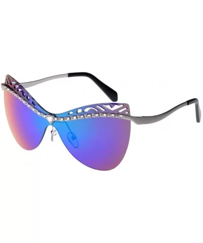 Lady Sunglasses Hollow Lens Diamond Frame Designed Lady Gaga Style - Silver/Green - CQ1219BBLZX $12.94 Oval