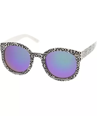 Women 's Oversize Printed Colored Mirror Lens P3 Round Sunglasses 52mm - Black-white-pixel / Green-blue Mirror - CG12N1EWY1R ...