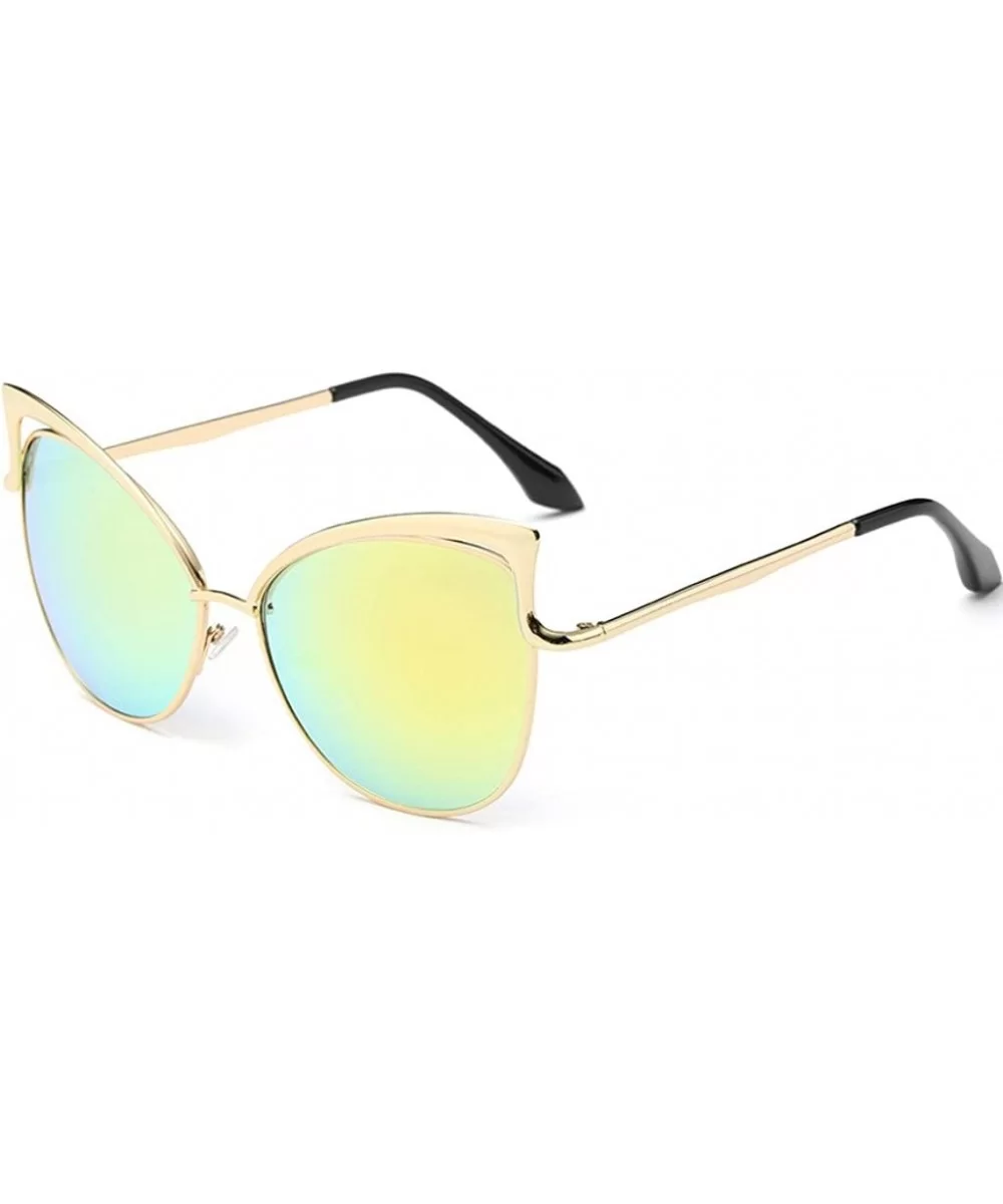 Womens Cat Eye Fashionable Oversized Frame Sunglasses Retro Round Lens - Yellow - CY182GMX659 $8.20 Oversized