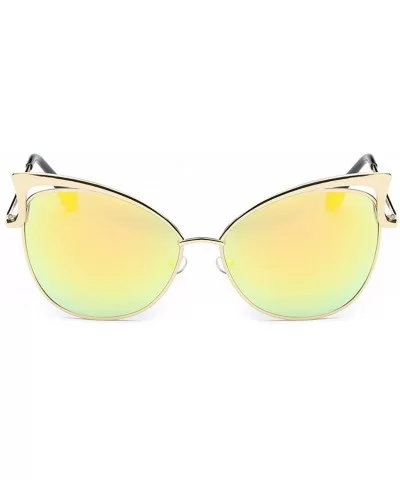 Womens Cat Eye Fashionable Oversized Frame Sunglasses Retro Round Lens - Yellow - CY182GMX659 $8.20 Oversized