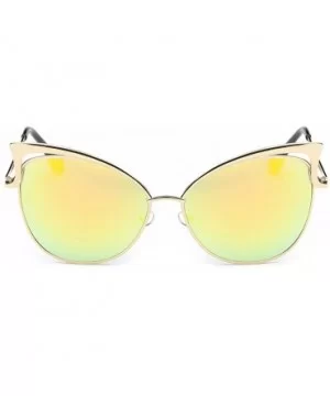 Womens Cat Eye Fashionable Oversized Frame Sunglasses Retro Round Lens - Yellow - CY182GMX659 $8.20 Oversized