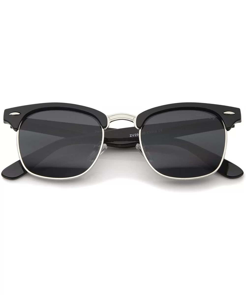 Premium Half Frame Horn Rimmed Sunglasses with Metal Rivets - Black-silver / Smoke - C212K5F89IV $8.27 Sport