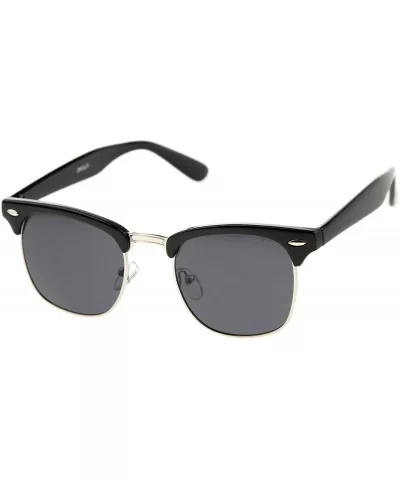 Premium Half Frame Horn Rimmed Sunglasses with Metal Rivets - Black-silver / Smoke - C212K5F89IV $8.27 Sport