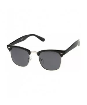 Premium Half Frame Horn Rimmed Sunglasses with Metal Rivets - Black-silver / Smoke - C212K5F89IV $8.27 Sport