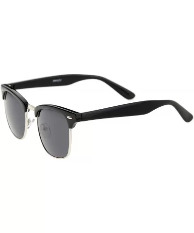 Premium Half Frame Horn Rimmed Sunglasses with Metal Rivets - Black-silver / Smoke - C212K5F89IV $8.27 Sport