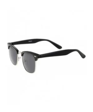 Premium Half Frame Horn Rimmed Sunglasses with Metal Rivets - Black-silver / Smoke - C212K5F89IV $8.27 Sport