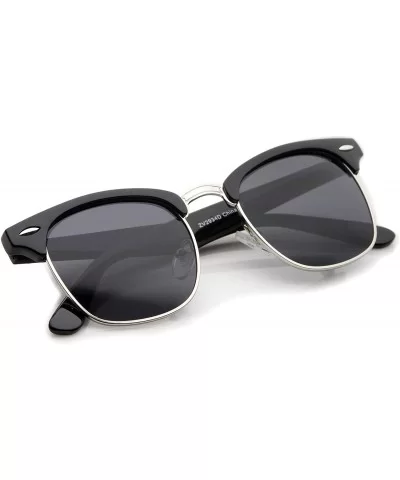 Premium Half Frame Horn Rimmed Sunglasses with Metal Rivets - Black-silver / Smoke - C212K5F89IV $8.27 Sport