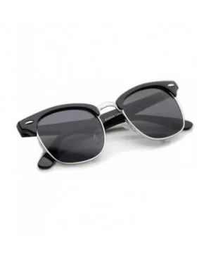 Premium Half Frame Horn Rimmed Sunglasses with Metal Rivets - Black-silver / Smoke - C212K5F89IV $8.27 Sport