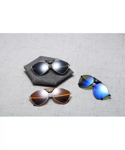 Modern Polygon Sunglasses Mirror Lens Vintage Leather sunglasses Oversized Sunglasses women - 1 - C418Z5YU55W $12.97 Oval