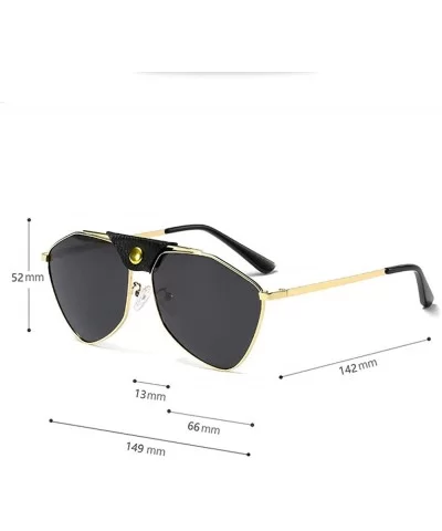 Modern Polygon Sunglasses Mirror Lens Vintage Leather sunglasses Oversized Sunglasses women - 1 - C418Z5YU55W $12.97 Oval