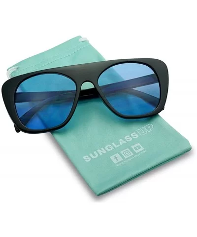 Bold Flat Top Square Aviator Shield Sunglasses Oversized Boyfriend Flat Lens Shades - Black Frame - Blue - C718G56ZLSM $5.44 ...