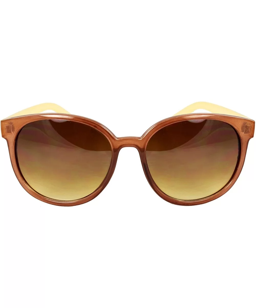 Oval Fashion Sunglasses Brown Yellow Frame Amber Lenses - CJ1108HVABT $6.58 Oval