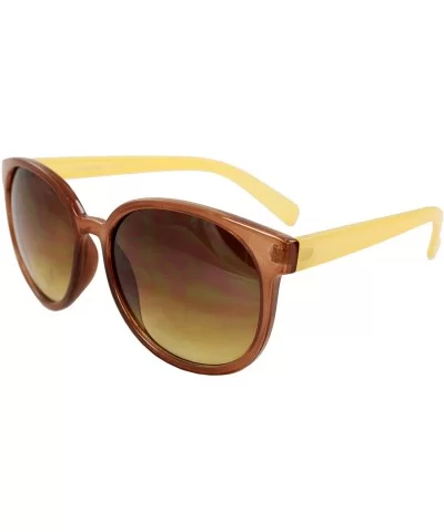 Oval Fashion Sunglasses Brown Yellow Frame Amber Lenses - CJ1108HVABT $6.58 Oval