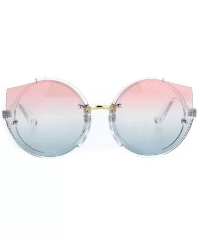 Womens Mod Exposed Cat Eye Lens Tip Round Hippie Sunglasses - Pink Blue - CI18I62OCD5 $8.78 Round