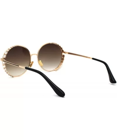 Womens Large Rhinestone Visor Trim Round Circle Lens Sunglasses - Gold Brown - CI19735ZNQ9 $12.26 Round