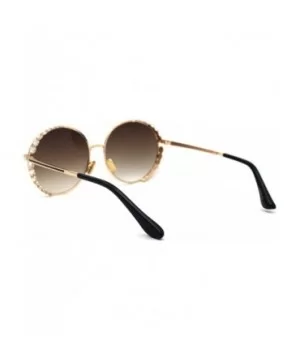 Womens Large Rhinestone Visor Trim Round Circle Lens Sunglasses - Gold Brown - CI19735ZNQ9 $12.26 Round