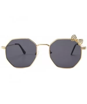 Big frame glasses and bow Sunglasses - Gold Frame Gray - CM18AZZWWNY $25.55 Goggle