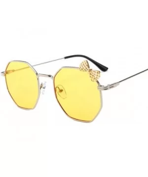 Big frame glasses and bow Sunglasses - Gold Frame Gray - CM18AZZWWNY $25.55 Goggle