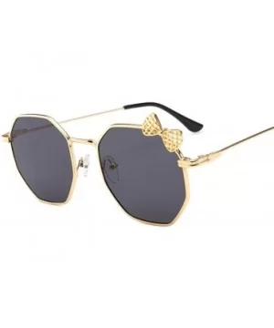 Big frame glasses and bow Sunglasses - Gold Frame Gray - CM18AZZWWNY $25.55 Goggle