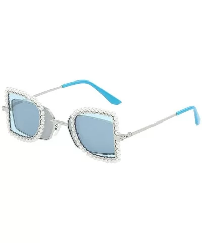 Brand Designer Pearl Folding Metal Square Sunglasses Women Unique Clear Pink Flip Punk Shades - Gray&blue - C018OTULU0M $9.63...