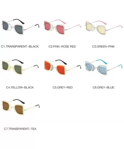 Brand Designer Pearl Folding Metal Square Sunglasses Women Unique Clear Pink Flip Punk Shades - Gray&blue - C018OTULU0M $9.63...