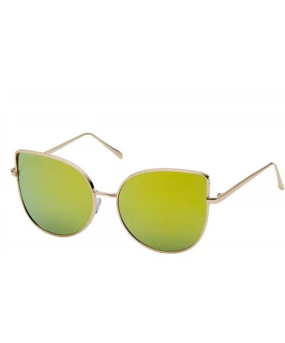 Women's Tulip Aviator Flat Colored Lens Sunglasses - Gold Frame Green Lens - C812MF8FNBR $11.11 Aviator