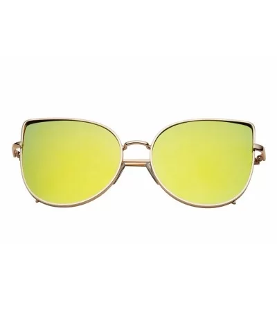 Women's Tulip Aviator Flat Colored Lens Sunglasses - Gold Frame Green Lens - C812MF8FNBR $11.11 Aviator