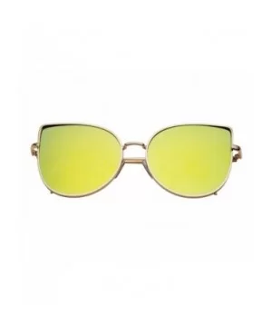 Women's Tulip Aviator Flat Colored Lens Sunglasses - Gold Frame Green Lens - C812MF8FNBR $11.11 Aviator