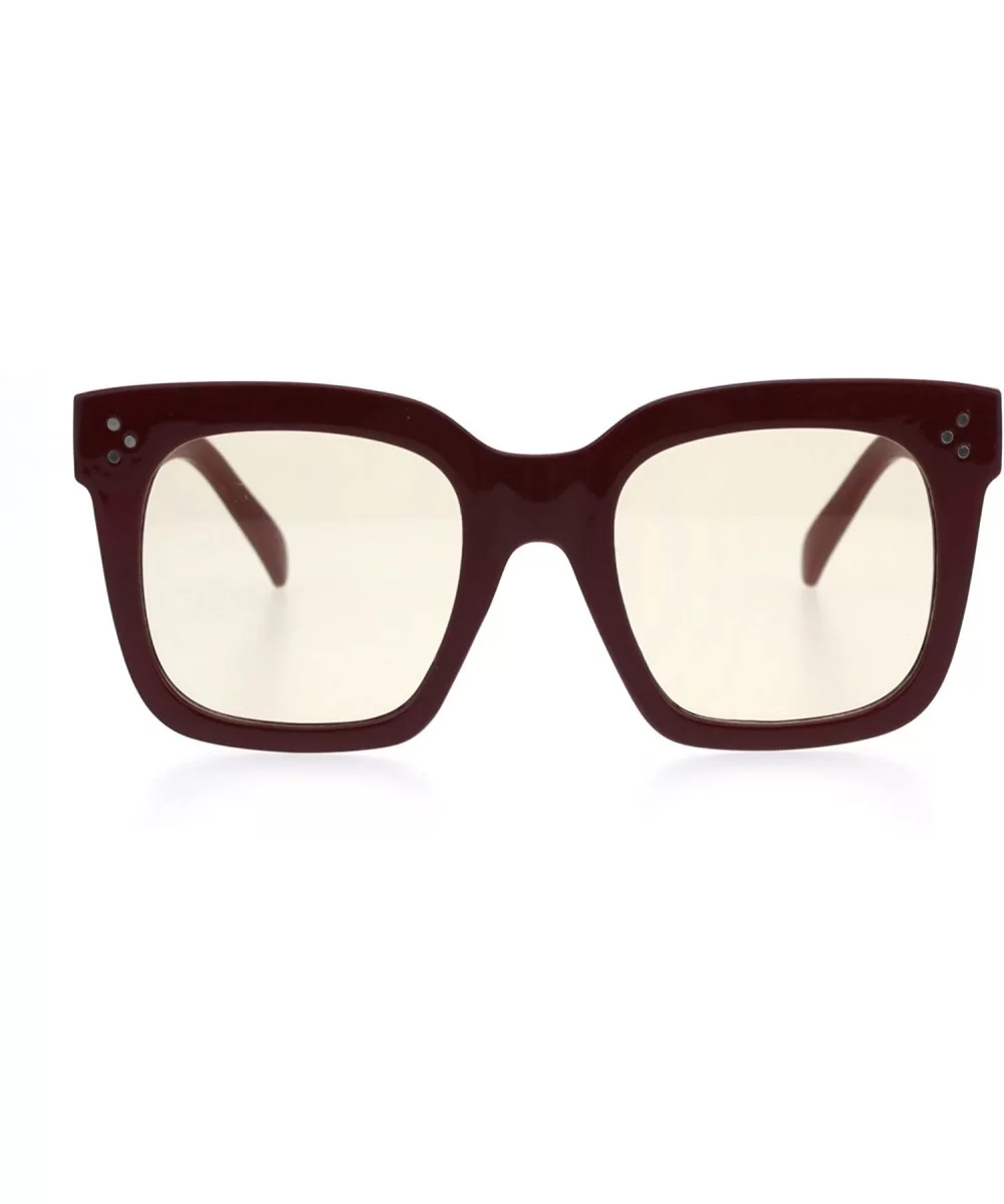 Womens Mod Oversize Rectangular Thick Horn Rim Plastic Sunglasses - Burgundy - CO18EYS9OC0 $5.76 Rectangular