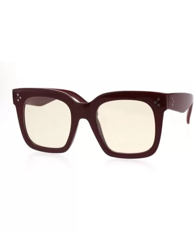 Womens Mod Oversize Rectangular Thick Horn Rim Plastic Sunglasses - Burgundy - CO18EYS9OC0 $5.76 Rectangular