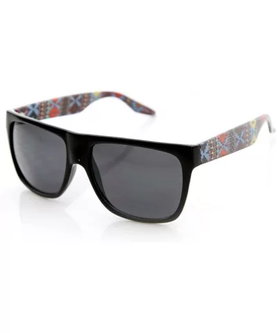 Native Print Classic Retro Fashion Flat Top Horn Rimmed Style Sunglasses (Brown) - CA11988CLWH $6.05 Wayfarer