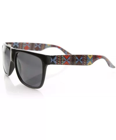 Native Print Classic Retro Fashion Flat Top Horn Rimmed Style Sunglasses (Brown) - CA11988CLWH $6.05 Wayfarer