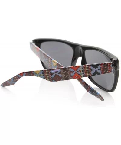 Native Print Classic Retro Fashion Flat Top Horn Rimmed Style Sunglasses (Brown) - CA11988CLWH $6.05 Wayfarer